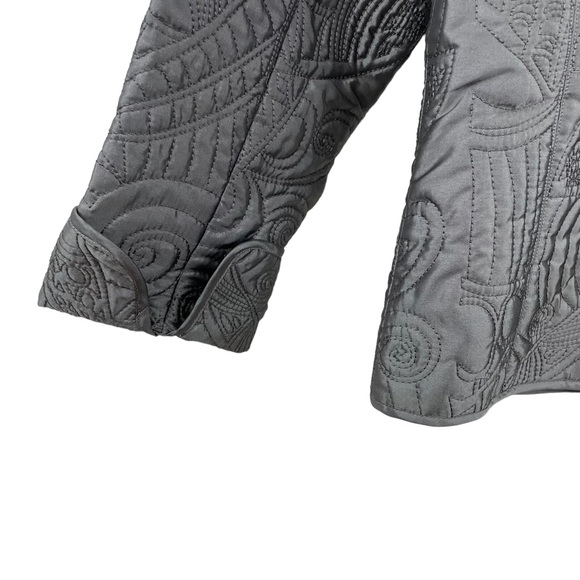 Chicos Quilted Jacket Silver Grey Sheen Long Sleeve Small - Picture 7 of 15